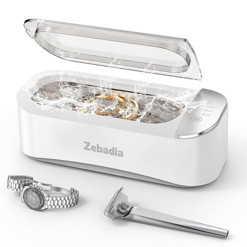 ZEBADIA Ultrasonic Jewelry Cleaning Machine: 400ml Silver Jewlery Sonic Cleaner Machine for Jewlery, Eye Glasses, Sliver, Rings, Makeup Brush, Coins, Parts, Stainless Steel Tank, 3 Cleaning Modes - Image 1
